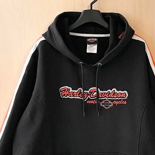 ハーレーダビッドソン(Harley Davidson)のハーレーダビッドソン　スウェットパーカー　古着　刺繍ロゴ　裏起毛　袖ライン(パーカー)