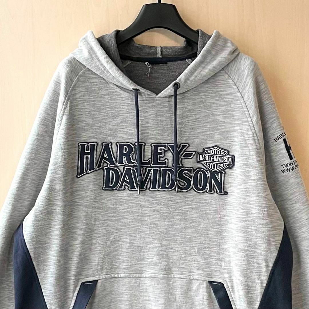 Harley Davidson ハーレーダビッドソン スウェットパーカー 薄手 プルオーバー 古着 切り替えの通販 by KIRA☆｜ ハーレーダビッドソンならラクマ