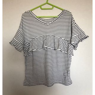 レプシィム(LEPSIM)の美品☆ボーダーフリルシャツ　M(Tシャツ(半袖/袖なし))