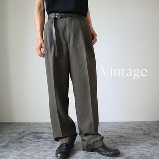 アートヴィンテージ(ART VINTAGE)の【vintage】2タック ワイド ウール 混紡 スラックス ダブル 茶 W34(スラックス)