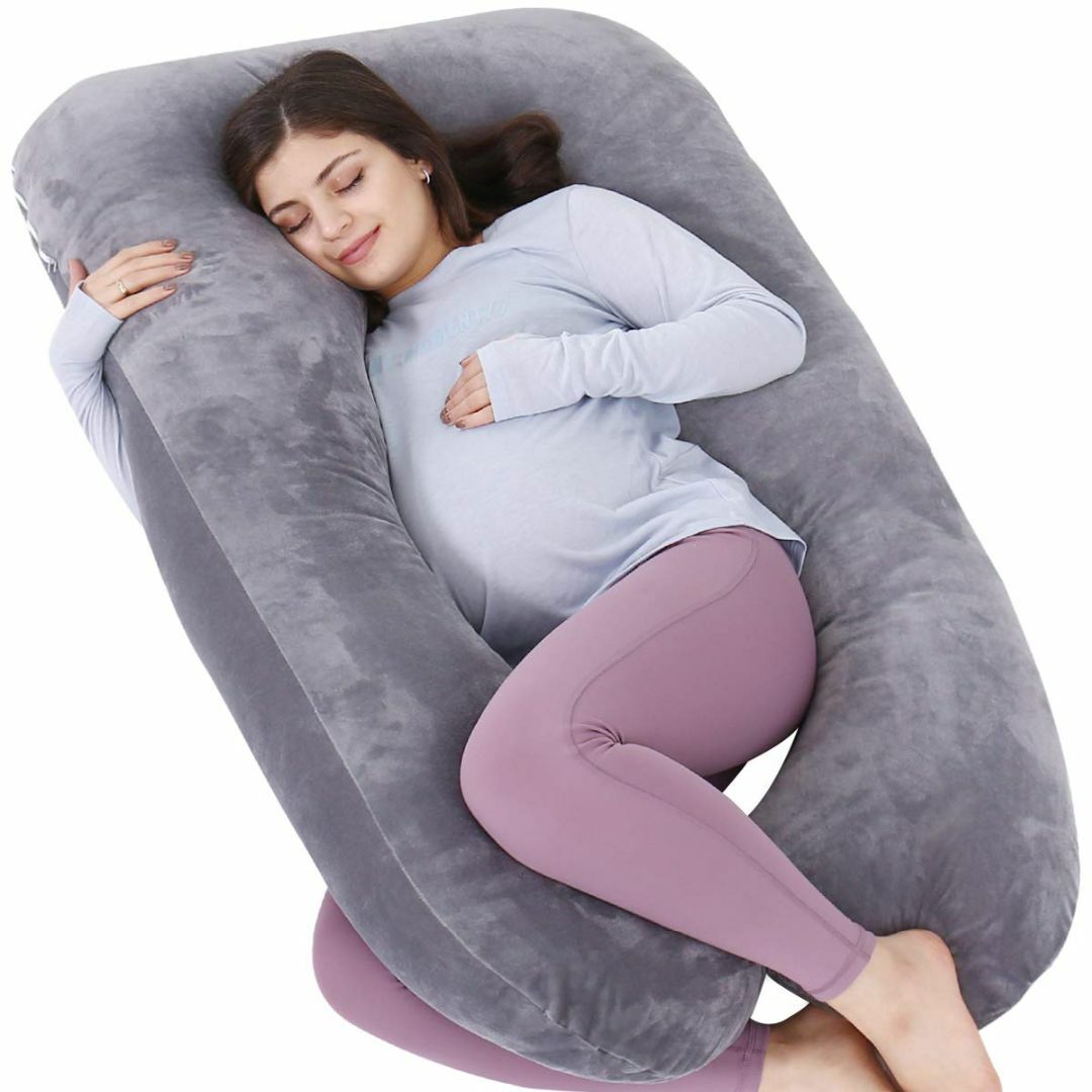 【色: 灰】Awesling 抱き枕 妊婦 U字型抱き枕 、全身枕、授乳クッショ