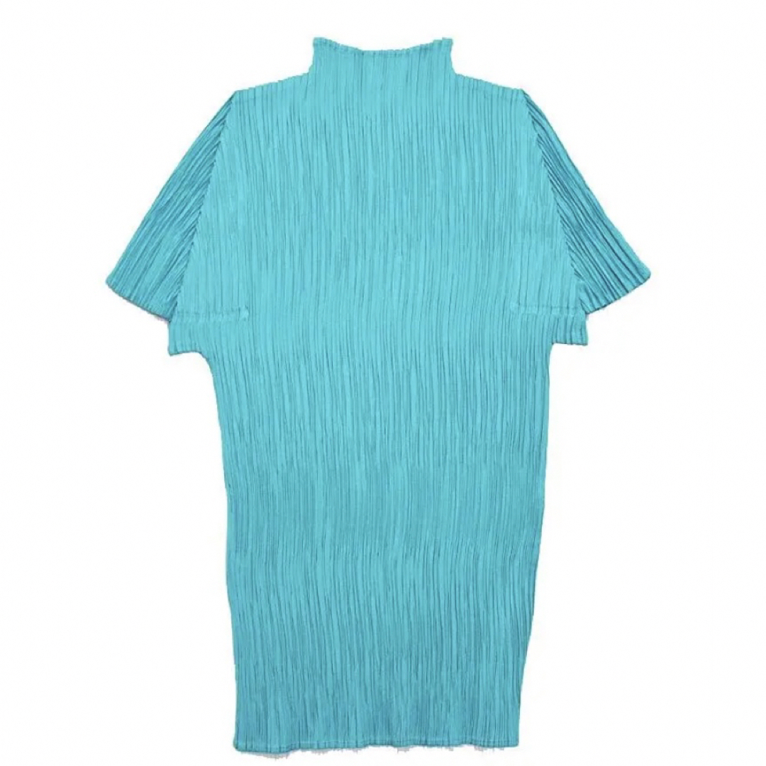 PLEATS PLEASE ISSEY MIYAKE(プリーツプリーズイッセイミヤケ)のPLEATS PLEASE ボトルネック 半袖カットソー ブラウス グリーン 3 レディースのトップス(カットソー(半袖/袖なし))の商品写真