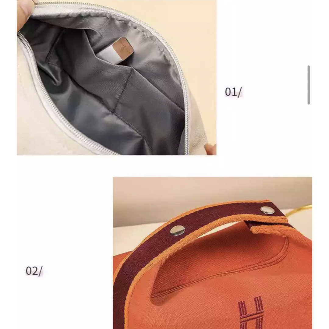 SALE！大人気♪Hロゴキャンバスバッグ　防水　ミニバックポーチ　オフホワイト レディースのファッション小物(ポーチ)の商品写真