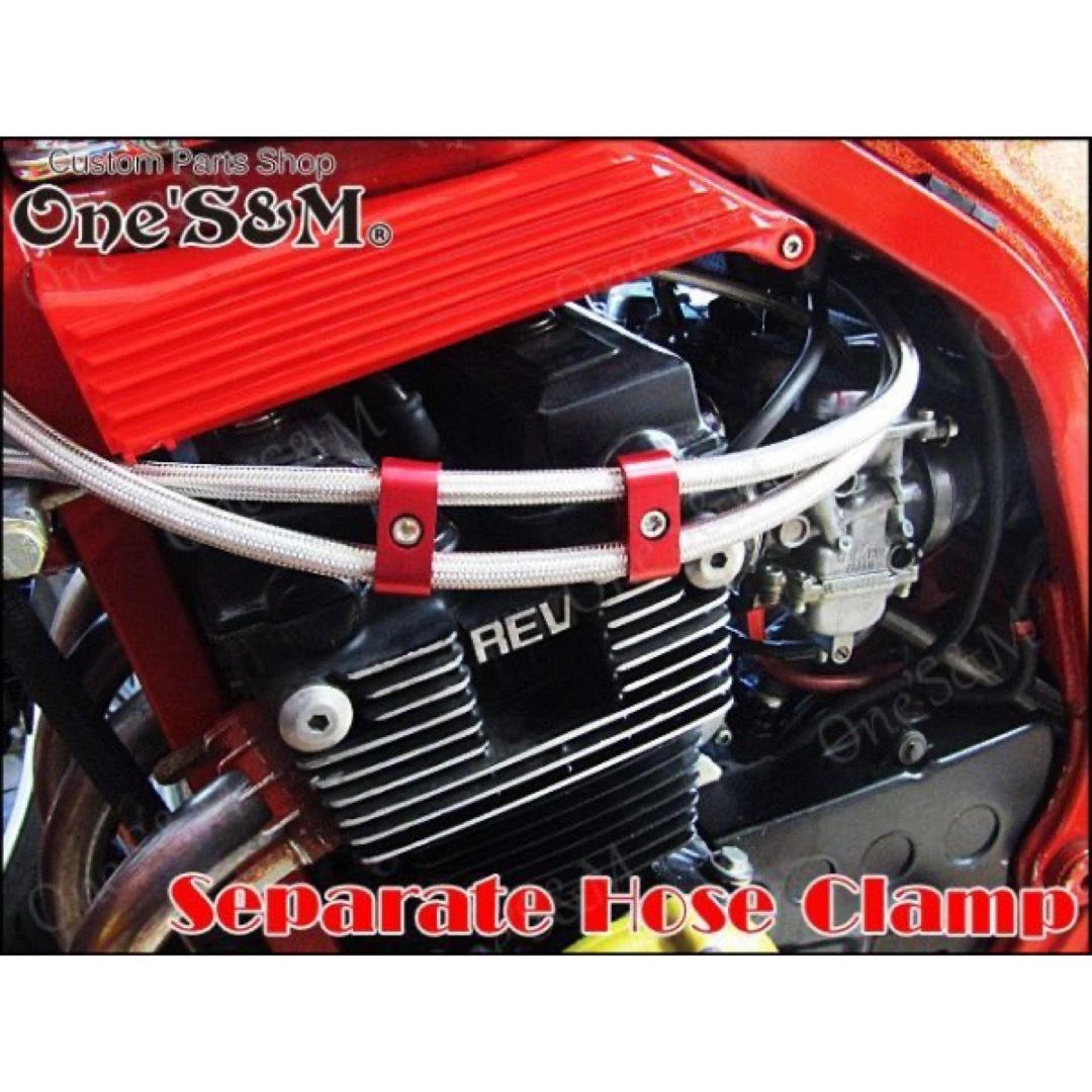 アルミ製 ワイヤークランプ ホースクランプ　　赤色 自動車/バイクのバイク(パーツ)の商品写真