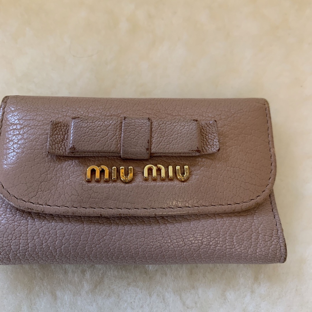 miumiu - ☆ ミュウミュウ キーケース リボン ピンク ロゴ金具 バイ