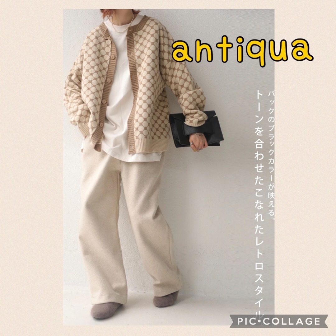 antiqua【アンティカ】ドルマンシャツ　ブラック×ベージュ　ドット　新品