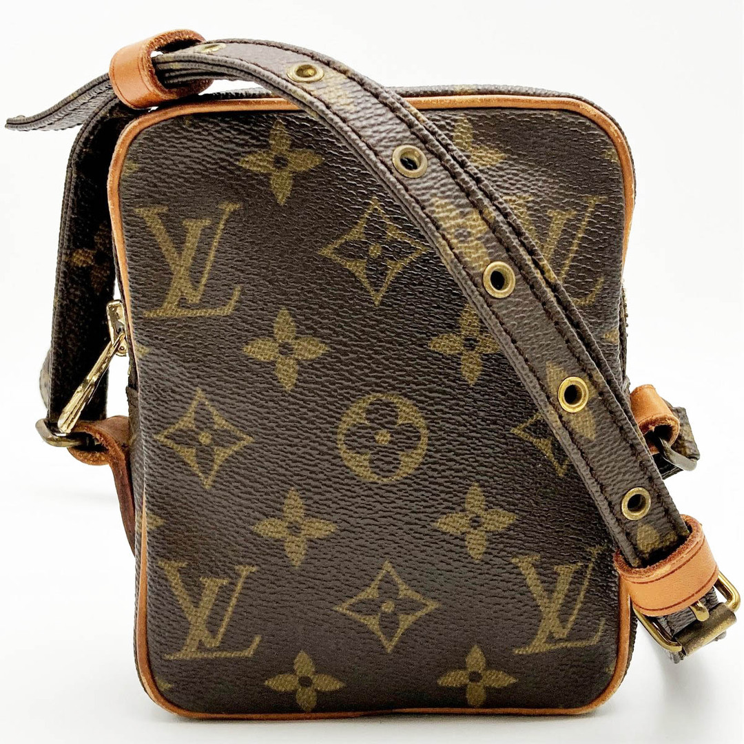 中美品 LOUIS VUITTON ルイ・ヴィトン ベタ無し ミニ ダヌーブ モノグラム ショルダーバッグ 斜め掛け バッグ ブラウン PVC レディース メンズ M45268 USED