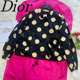 クリスチャンディオール(Christian Dior)の【美品】Christian Dior ドット柄ジャケット ブラック M 襟(ブルゾン)