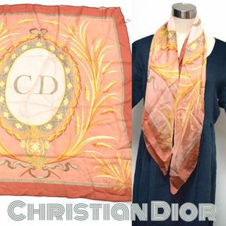 クリスチャンディオール(Christian Dior)のディオール■ロゴ入り　CDロゴ大判シルクスカーフ　ピンク系　ヴィンテージ(バンダナ/スカーフ)