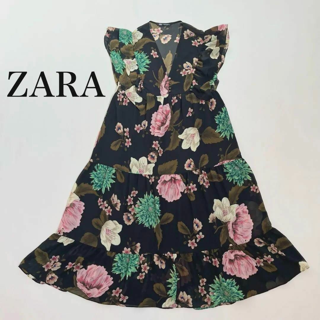 ZARA　花柄ワンピース　ティアード Aライン フレア