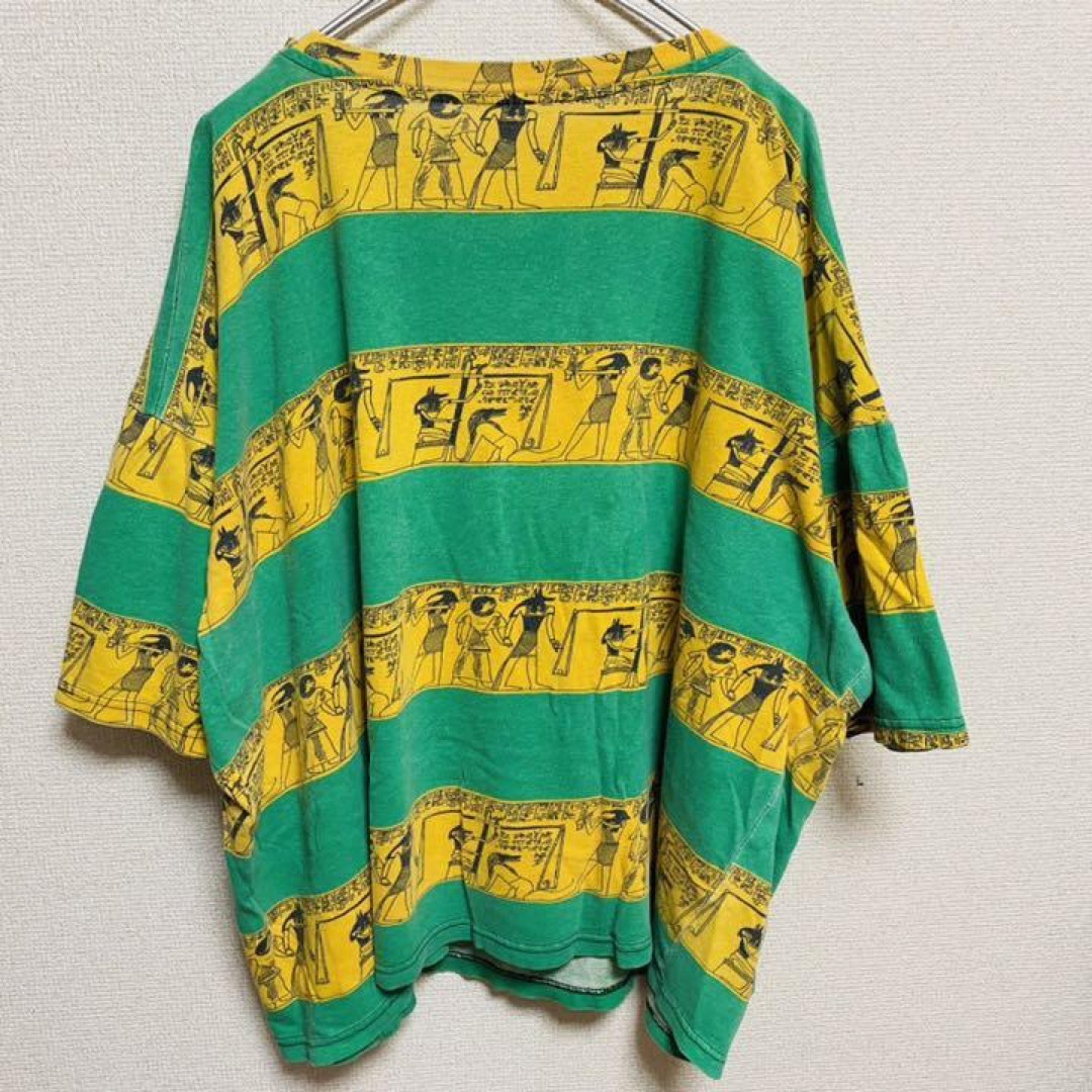 ART VINTAGE(アートヴィンテージ)の一点物　90年代　エジプト　ヒエログリフ　総柄　ボーダービッグシルエットTシャツ メンズのトップス(Tシャツ/カットソー(半袖/袖なし))の商品写真