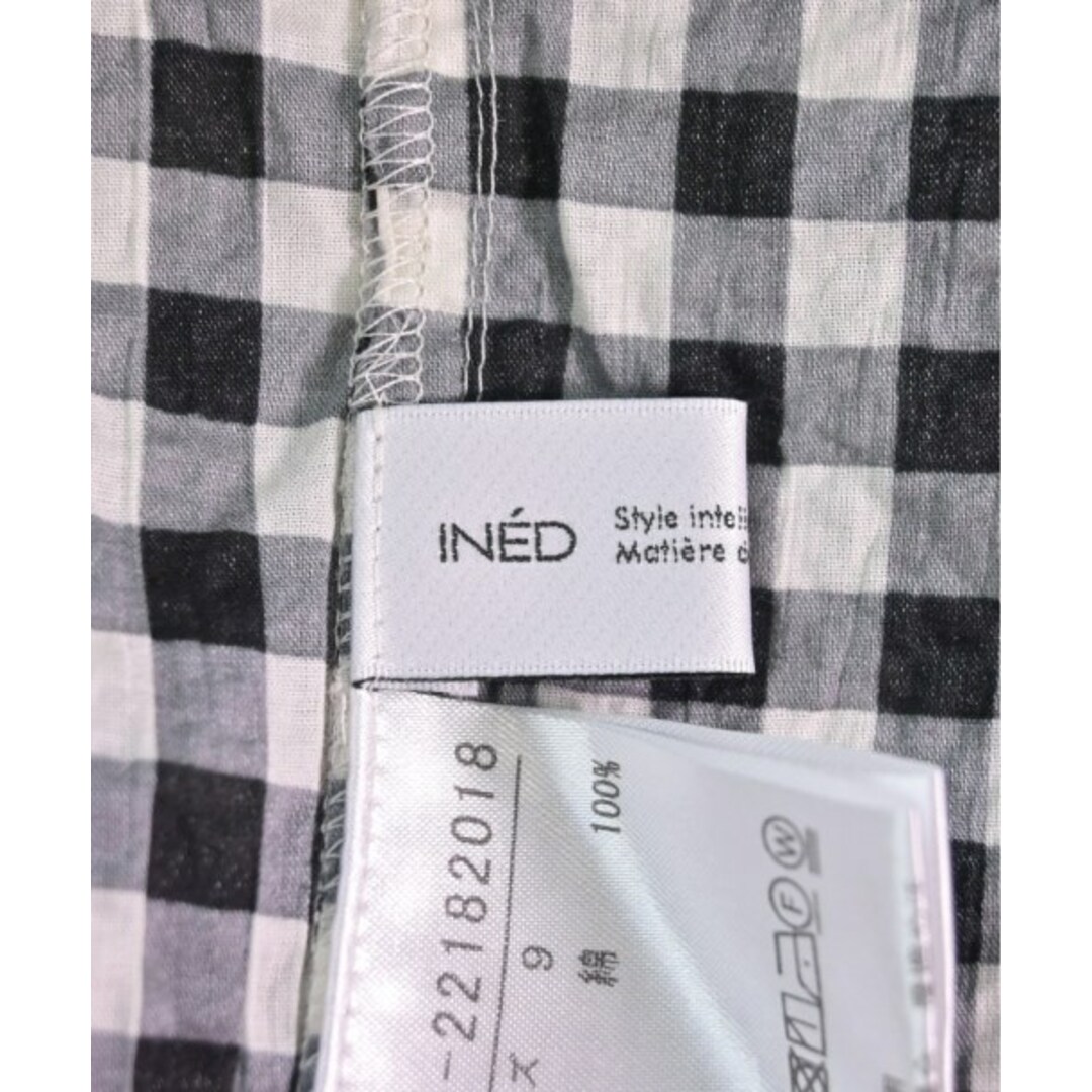 INED(イネド)のINED イネド ブラウス 9(M位) 黒x白(チェック) 【古着】【中古】 レディースのトップス(シャツ/ブラウス(長袖/七分))の商品写真