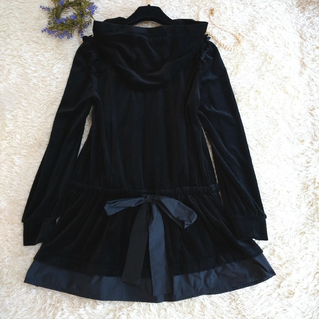 新品タグ付き☆TO BE CHIC パーカー フリル ベロア 異素材ミックス L