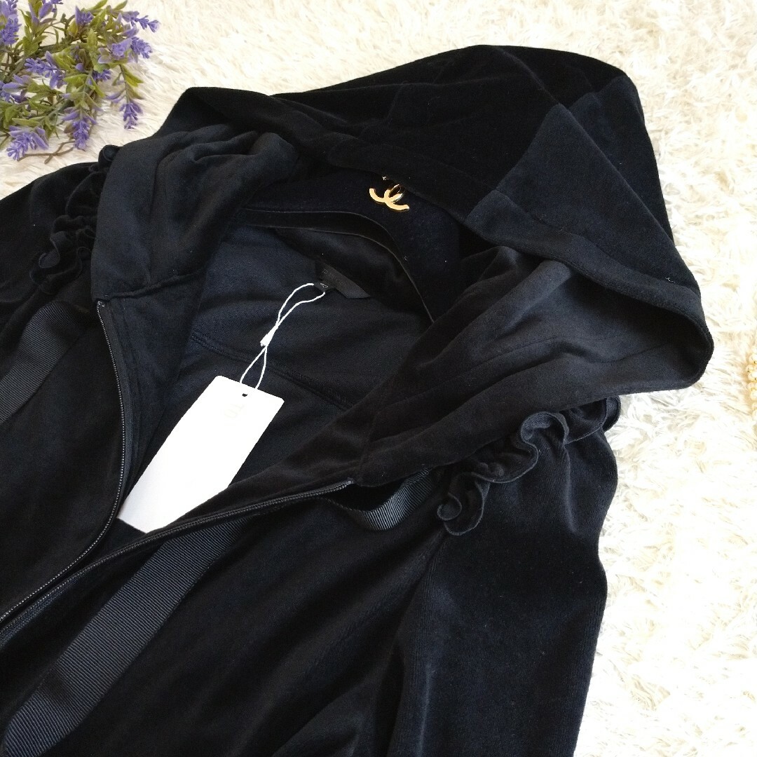 新品タグ付き☆TO BE CHIC パーカー フリル ベロア 異素材ミックス L