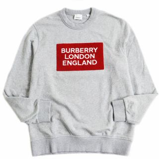 美品●BURBERRY LONDON ENGLAND バーバリー 8021431 パイルロゴ プルオーバースウェット/トレーナー グレー×レッド S 正規品(スウェット)