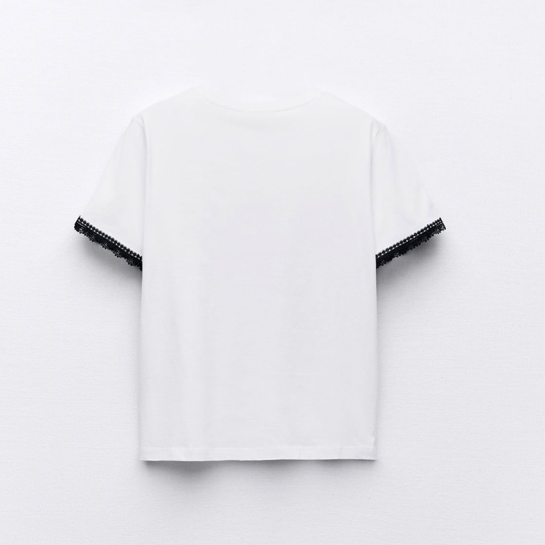 ZARA(ザラ)のZARA  ザラ レーストリムスリーブTシャツ レディースのトップス(Tシャツ(半袖/袖なし))の商品写真