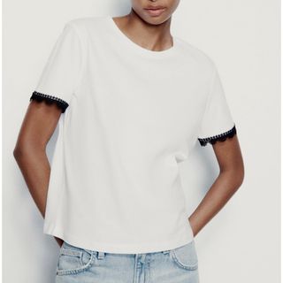 ザラ(ZARA)のZARA  ザラ レーストリムスリーブTシャツ(Tシャツ(半袖/袖なし))