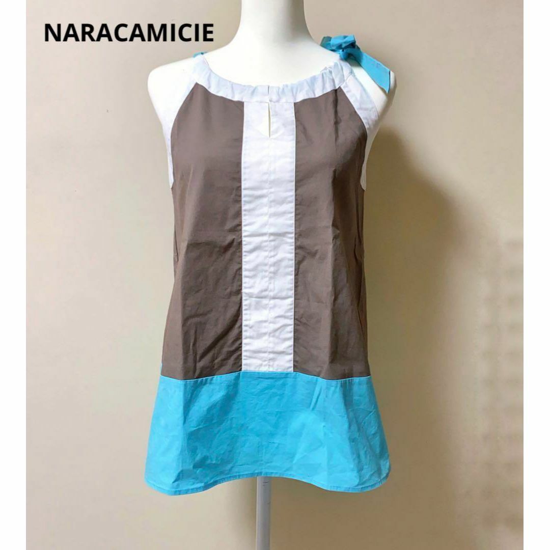 NARACAMICIE(ナラカミーチェ)のナラカミーチェ【NARACAMICIE】ノースリーブ　ブラウス　リボン レディースのトップス(シャツ/ブラウス(半袖/袖なし))の商品写真