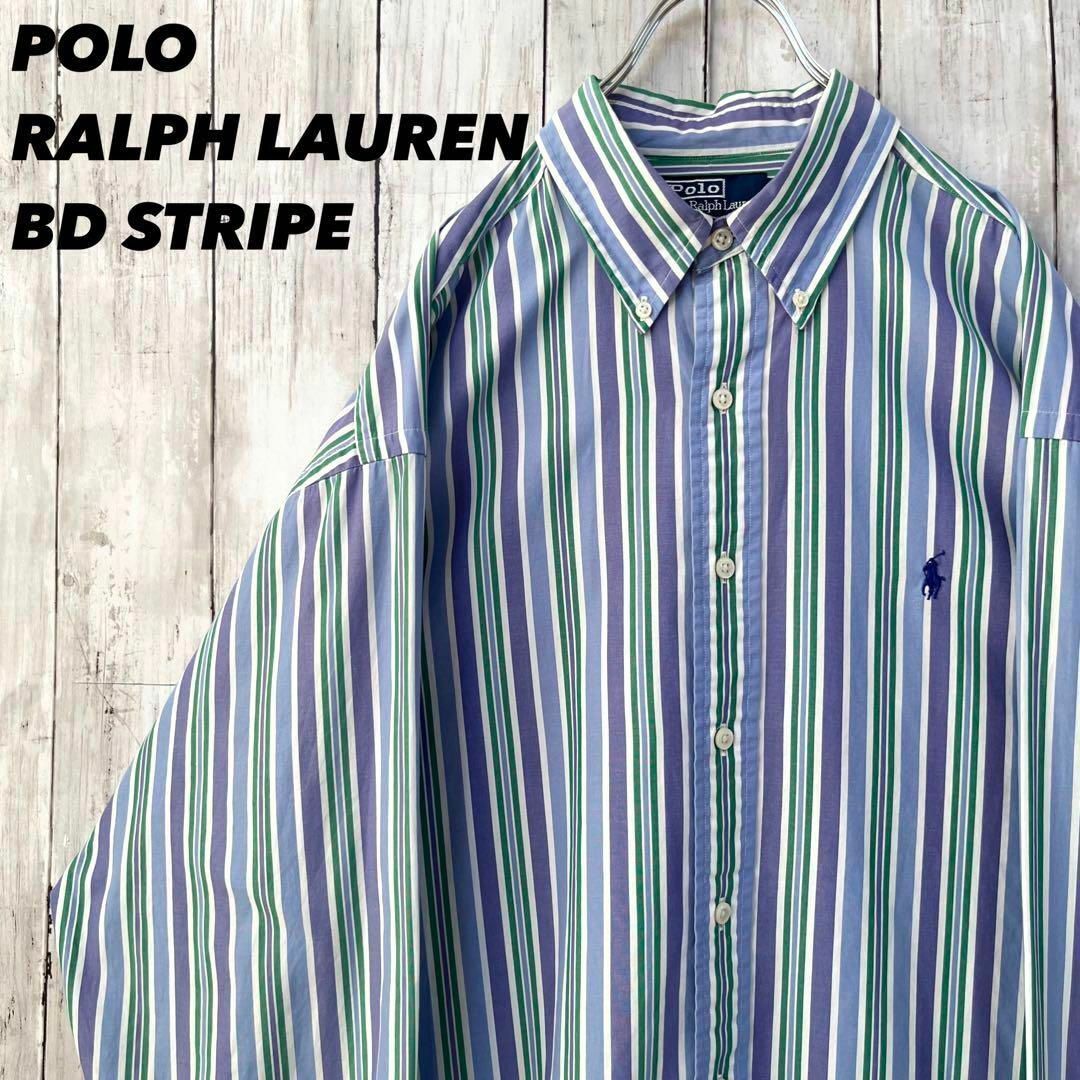 POLO RALPH LAUREN(ポロラルフローレン)の90sヴィンテージ古着ポロラルフローレン刺繍ロゴマルチカラーストライプBDシャツ メンズのトップス(シャツ)の商品写真