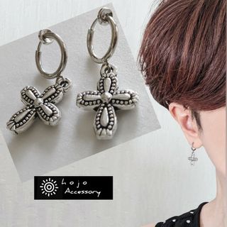 アンティークシルバー ✝ ぷっくりクロス十字 Earring  Pierce(イヤリング)