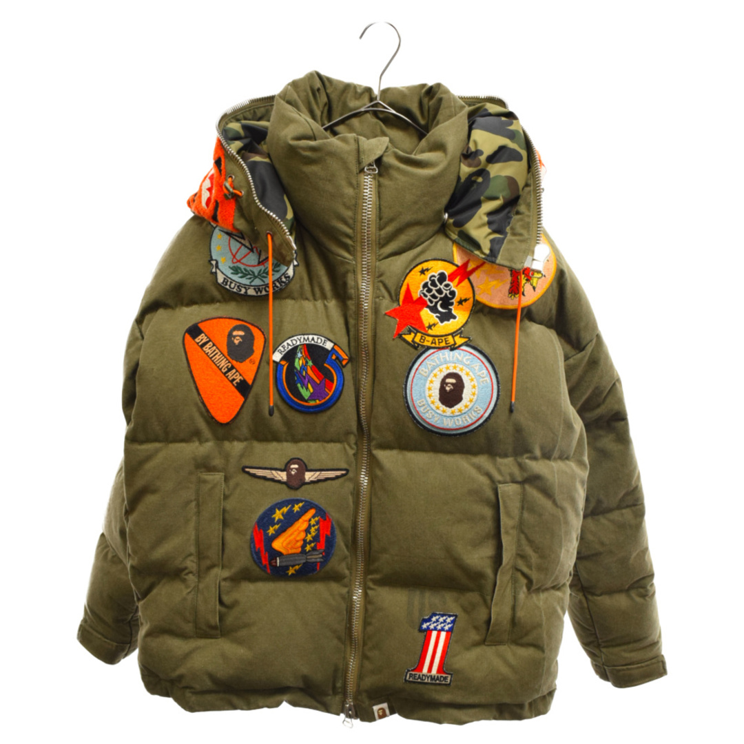 READY MADE レディメイド 25周年記念×A BATHING APE BAPE TIGER HOODIE DOWN JACKET XXV 25th ANNIVERSARY アベイシングエイプ タイガーワッペン ジップアップダウンジャケット カーキ