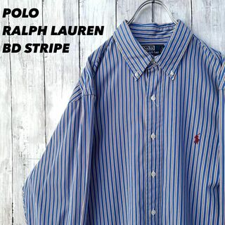 メンズ　ポロラルフローレン刺繍ロゴストライプワイドスプレッドシャツ16-35