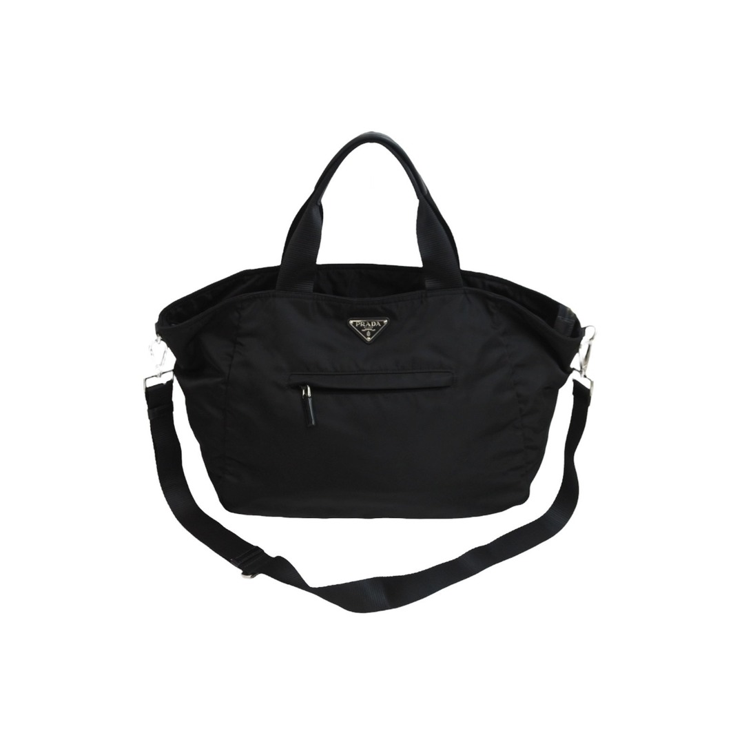 PRADA プラダ 2WAY ナイロン トートバッグ ブラック ショルダーバッグ トライアングルロゴ 鞄 シルバー BR5093 美品  53670