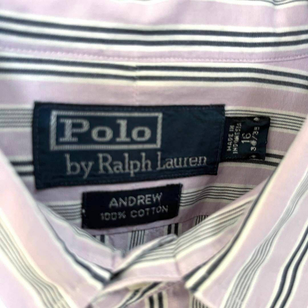 POLO RALPH LAUREN(ポロラルフローレン)の90s古着ポロラルフローレン長袖ポニー刺繍ロゴマルチカラーストライプシャツピンク メンズのトップス(シャツ)の商品写真