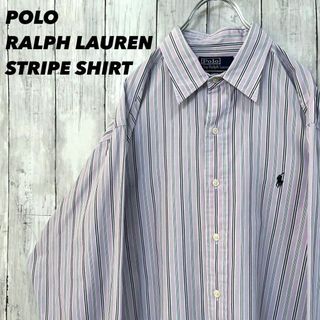 ポロラルフローレン(POLO RALPH LAUREN)の90s古着ポロラルフローレン長袖ポニー刺繍ロゴマルチカラーストライプシャツピンク(シャツ)
