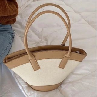 未使用 トゥクン tukn. リネンコンビハンドバッグ  ベージュ系(ハンドバッグ)