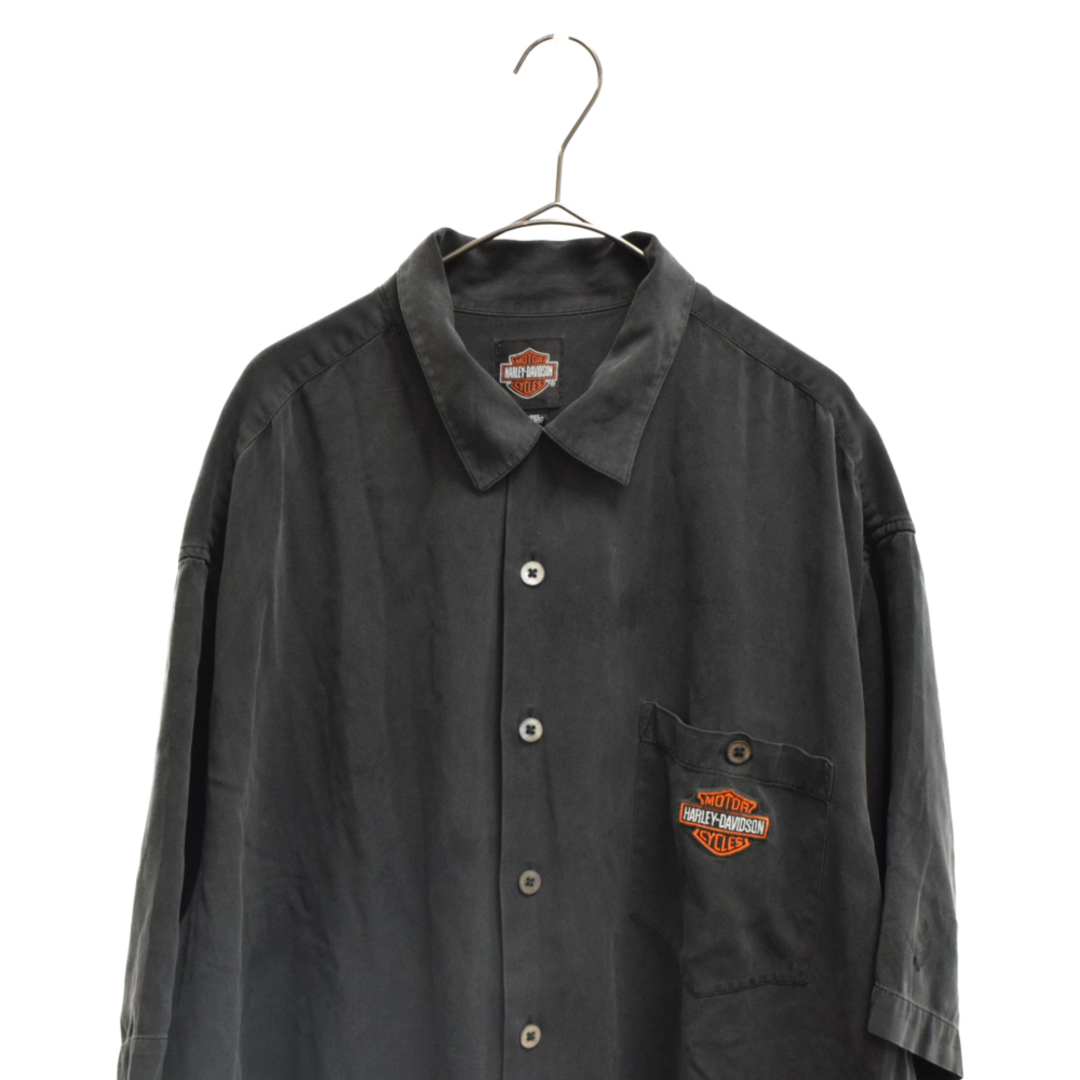 HARLEY DAVIDSON ハーレーダビッドソン 90s VINTAGE シルク オープンカラー 半袖シャツ 刺繍 ブラック