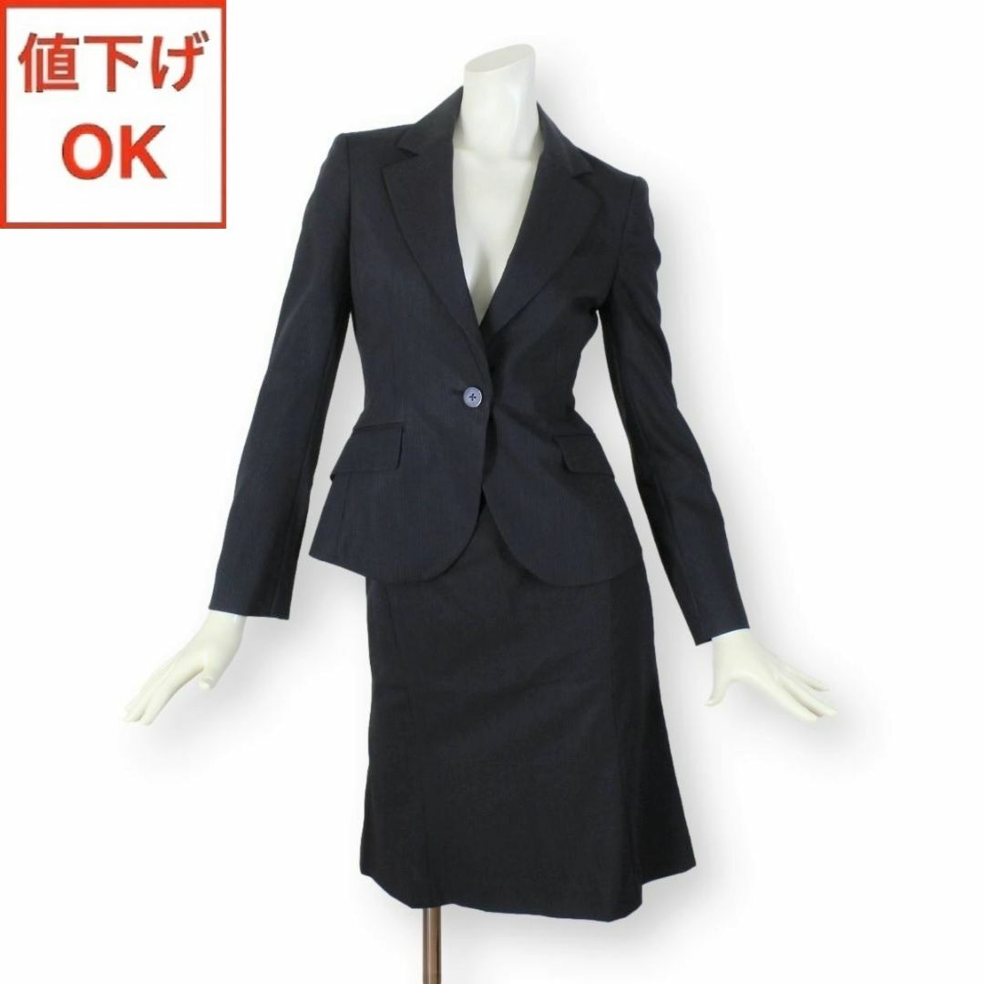06【美品】P.S.FA スカート スーツ 7 ブラック 黒 S 面接 春夏