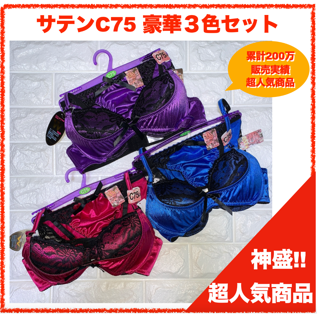 【匿名】神盛ボトムアップブラジャーC75&フルバック３色セット 3994 レディースの下着/アンダーウェア(ブラ&ショーツセット)の商品写真