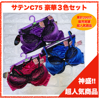 【匿名】神盛ボトムアップブラジャーC75&フルバック３色セット 3994(ブラ&ショーツセット)