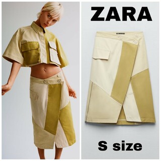 ザラ(ZARA)のZARA　パッチワーク ギャバジン スカート　Sサイズ(ひざ丈スカート)