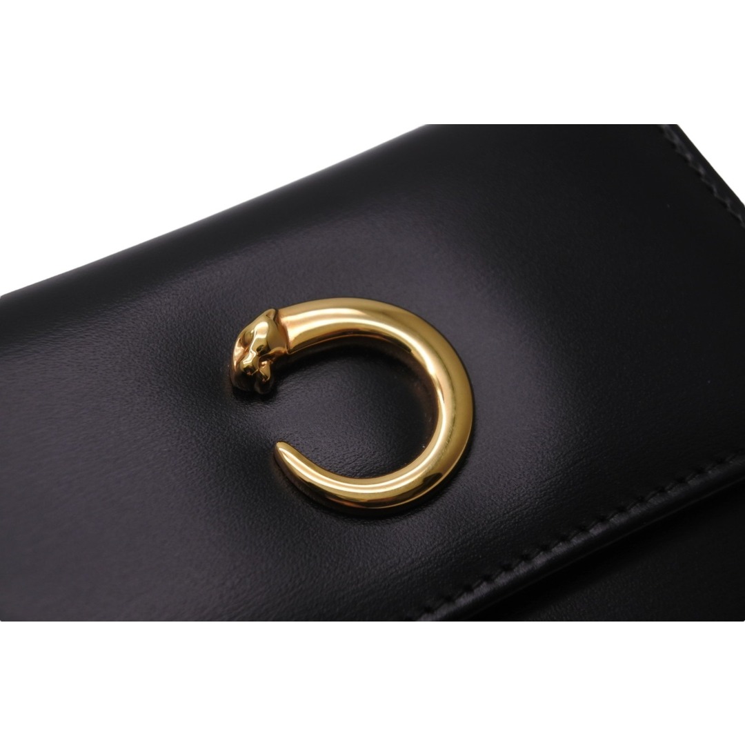 新品同様 CARTIER カルティエ パンテール 三つ折り財布 カーフ ブラック ゴールド金具 ウォレット 小物 中古 53675