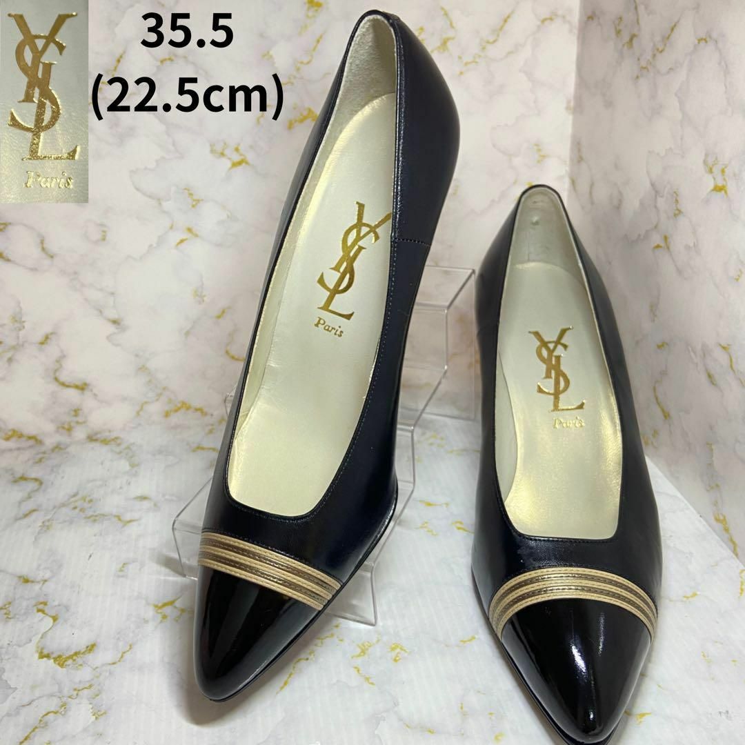 Yves Saint Laurent(イヴサンローラン)の★ほぼ未使用★YSLサン•ローラン ブラックカラーパンプス レザー35.5サイズ レディースの靴/シューズ(ハイヒール/パンプス)の商品写真