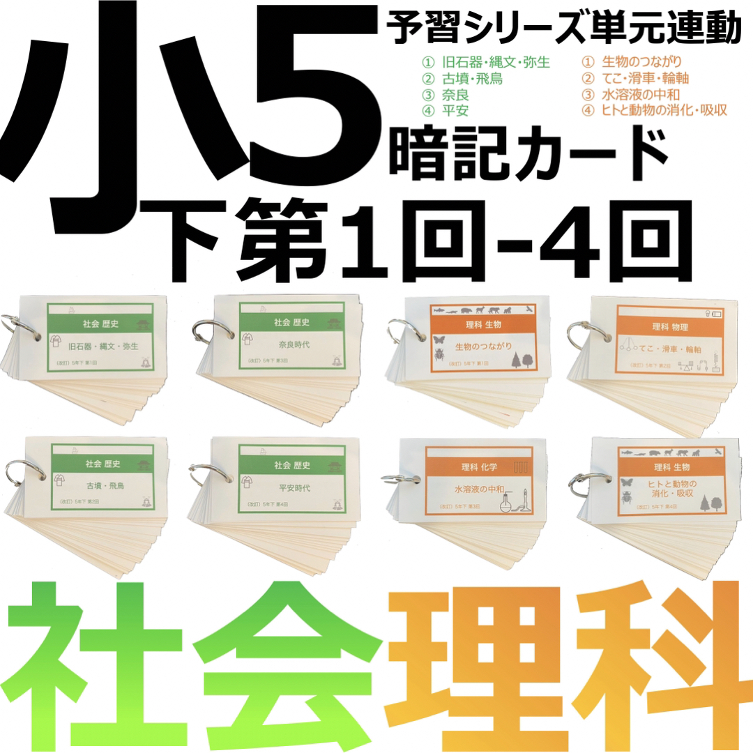 中学受験 暗記カード【5年下 社会・理科1-4回】 予習シリーズ 組み分け対策