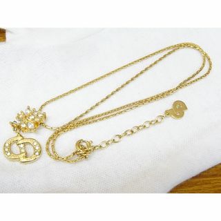 クリスチャンディオール(Christian Dior)のK梅018/ DIOR ネックレス ロゴ 石付 ゴールドカラー(ネックレス)