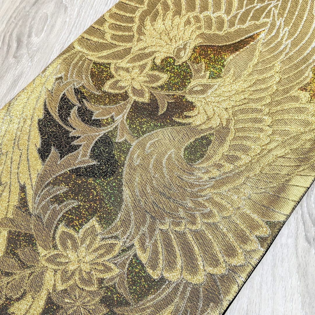 新品・仕立て上がり】正絹 袋帯 フォーマル 鳳凰 鳥 金 ゴールド 新品・仕立て上がり】正絹 袋帯 フォーマル 鳳凰 鳥 金 ゴールド