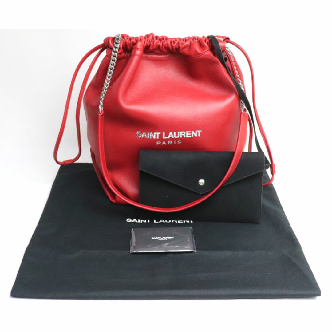 SAINT LAURENT PARIS サンローランパリ テディ ポーチ 2Wayショルダーバッグ レッド 538447 レディース【中古】【美品】