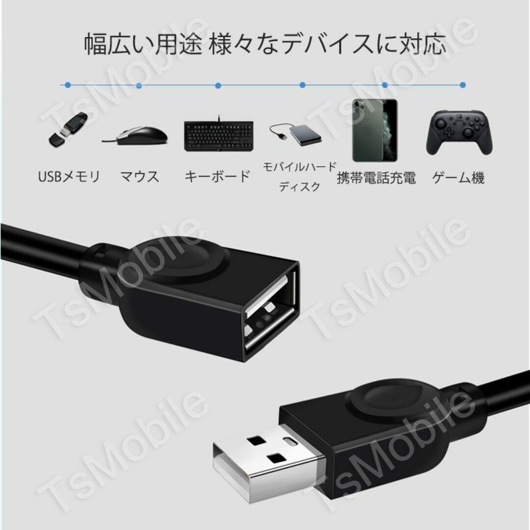 USB延長ケーブル 3m USB2.0 延長コード3メートル USBオスtoメス スマホ/家電/カメラのスマホ/家電/カメラ その他(その他)の商品写真