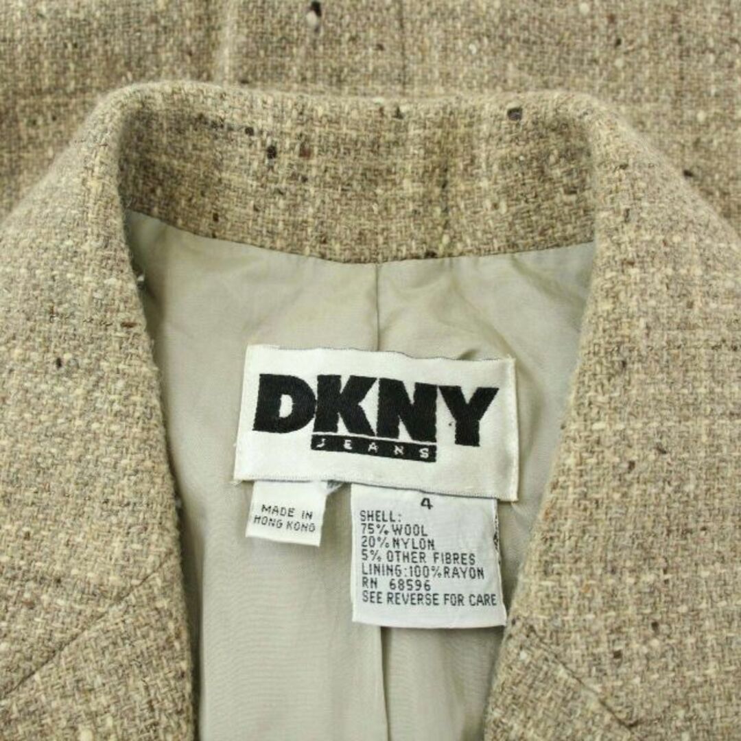 DKNY(ダナキャランニューヨーク)のDKNY テーラードジャケット ツイード シングル 3B 総裏地 4 ベージュ レディースのジャケット/アウター(その他)の商品写真