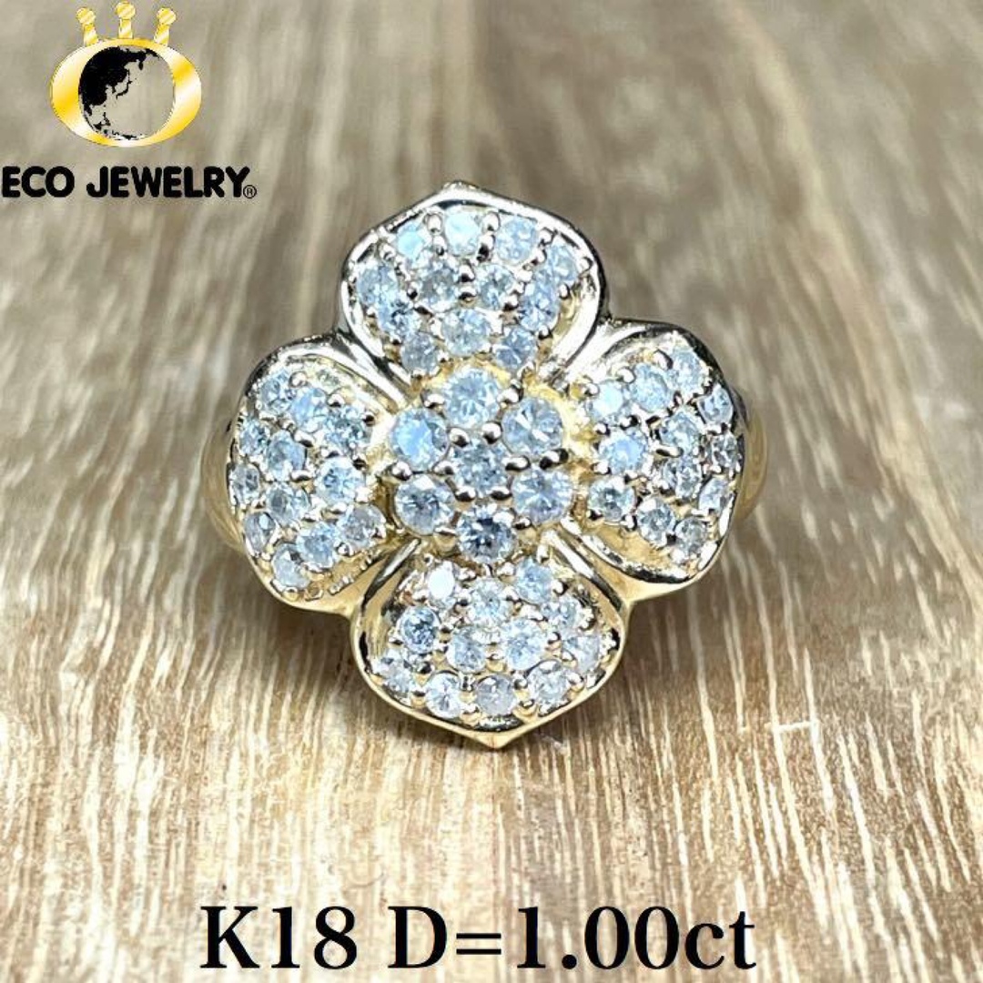 リング(指輪)豪華！K18 ダイヤ 1.00ct フラワー リング 5.28g  M1416