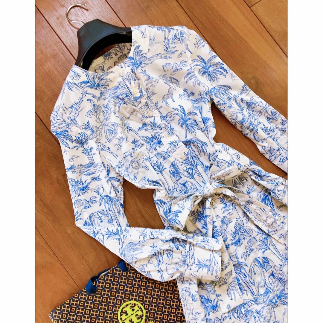 Tory Burch - 美品トリーバーチ シャツワンピース 総柄 ブルー