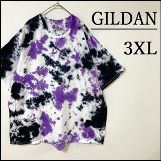 ギルタン(GILDAN)のメンズ服新品タイダイ半袖Tシャツ3XL　白紫黒 ブランド　総柄　オーバーサイズ(Tシャツ/カットソー(半袖/袖なし))