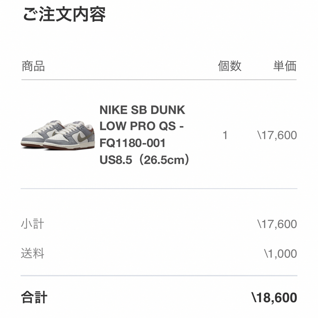 Nike SB Dunk Low Pro QS "Wolf Grey" 26.5