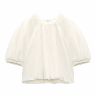 ザラ(ZARA)のZARA リブパフトップス　Mサイズ　新品未使用(カットソー(半袖/袖なし))