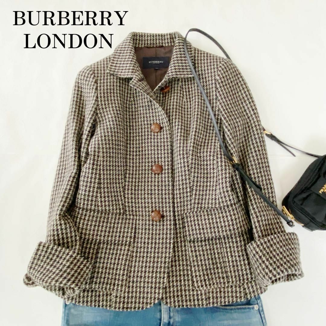 BURBERRY - BURBERRY LONDON チェックツイードジャケットくるみボタン