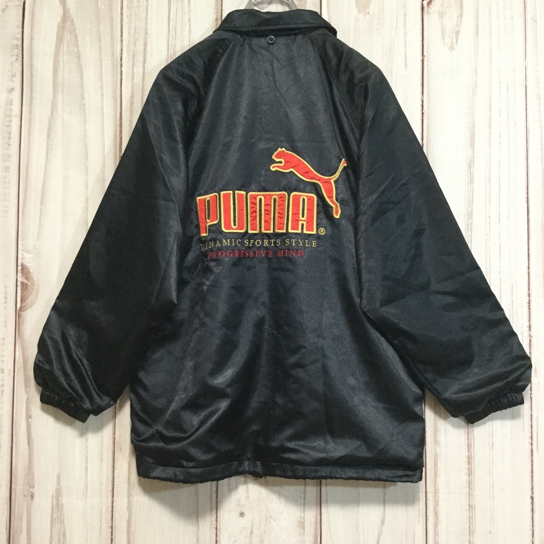 PUMA(プーマ)の【プーマ ナイロンジャケット】 90s ビッグロゴ ロゴ刺繍 L相当 黒 古着 メンズのジャケット/アウター(ナイロンジャケット)の商品写真